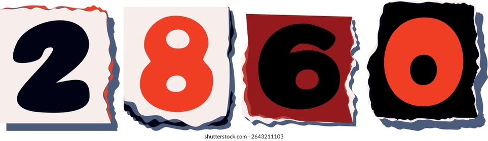 2860 Retro torn paper number Design art