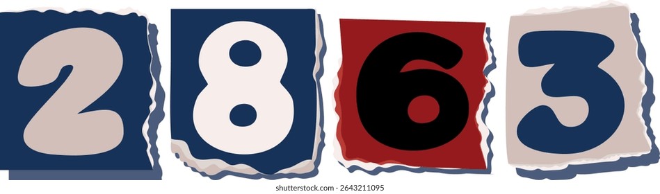 2863 Retro torn paper number Design art