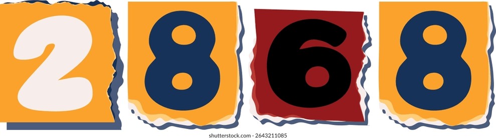 2868 Retro torn paper number Design art