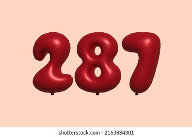 287 globo 3d número hecho de renderización 3d de globo metálico realista. Globos 3D de helio rojo para la venta decoración Fiesta Cumpleaños, Celebración de Aniversario, Fiesta de la Boda. Ilustración del vector