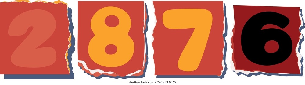 2876 Retro torn paper number Design art