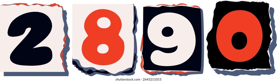 2890 Retro torn paper number Design art