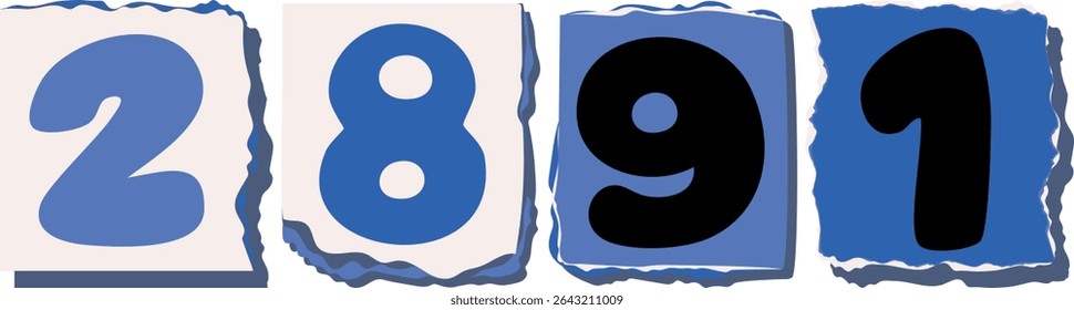 2891 Retro torn paper number Design art