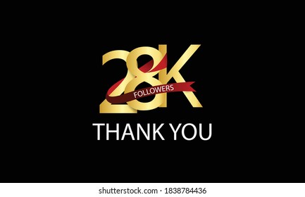 28K, 28.000 Followers Thank You anniversary Red logo with Tosca ribbon. For Social Medias - Vector	

