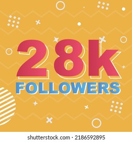 28k Followers Card Celebration Vector. 28000 Followers Congratulation Post Social Media Template. Modern colourful design.
