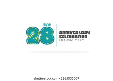 28th, 28 years, 28 year anniversary celebration fun style green and blue colors on white background for cards, event, banner-vector