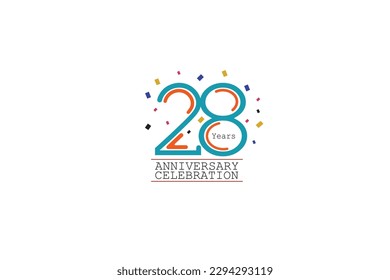 28th, 28 years, 28 year anniversary 2 colors blue and orange on white background abstract style logotype, vector design for celebration vector