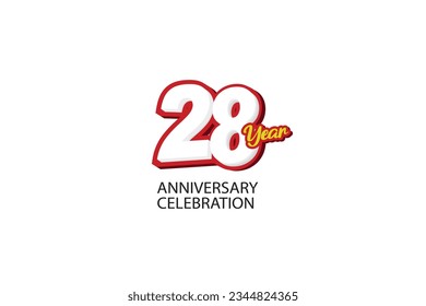 28th, 28 years, 28 year anniversary minimalist logo, jubilee, greeting card. Birthday invitation, sign. Red space vector illustration on white background - Vector