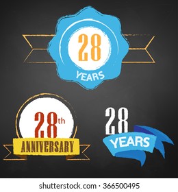 28th Anniversary/ 28 years colorful chalk emblem vector with 3 different options