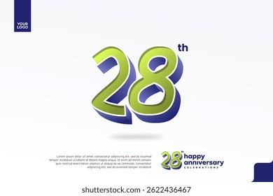 28th Anniversary 3D Number with Silver Jubilee Design in Pear Green and Violet Blue