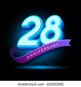 28th Anniversary 3D text with glow effect .celebration vector  template design