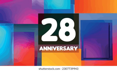 28th anniversary birthday celebration horizontal with colorful background lines and squares