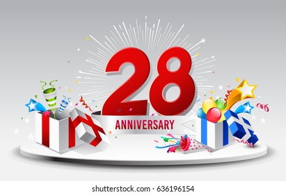 28th Anniversary celebration background. stock vector template