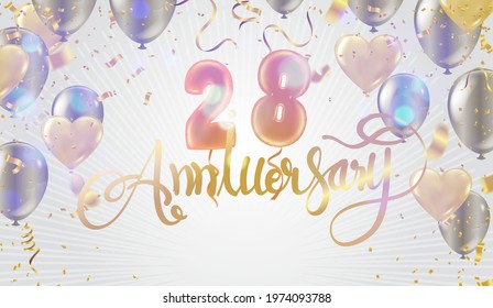 28th Anniversary Celebration Golden Numbers Sparkling Stock Vector 