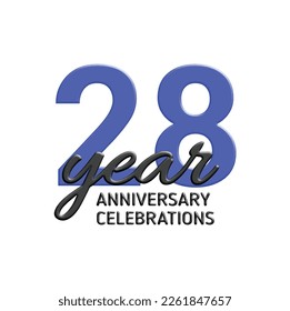 28th anniversary celebration logo design. Vector festive illustration. Realistic 3d sign. Party event decoration