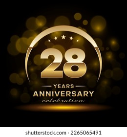 28. Jubiläumsfeier. Logo-Design mit goldenem Ring und Text für Jubiläumsfeier, Einladung, Hochzeit, Grußkarte, Banner, Poster, Flyer, Broschüre. Logo-Vektor-Vorlage