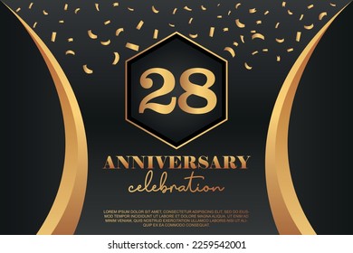 28th Anniversary celebration Logo with  golden Colored vector design for greeting abstract illustration   