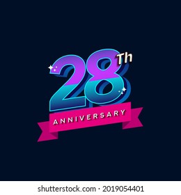 28th anniversary celebration logotype colorful design. Simple and retro anniversary logotype design.