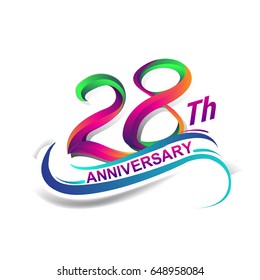 28th anniversary celebration logotype green and red colored. twenty eight years birthday logo on white background.