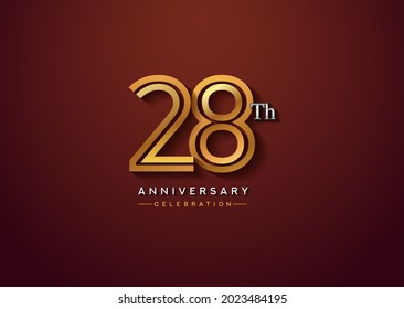 28th anniversary celebration logotype with linked number gold and silver color isolated on elegant color. vector anniversary for celebration, invitation card, and greeting card