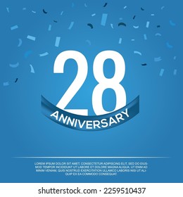 28º aniversario celebración diseño vectorial con números de color blanco y fuente de color blanco sobre fondo de color azul abstracto 