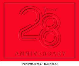 28th Anniversary with elegant red stripe motif, anniversary template design for web ,Creative poster, booklet, leaflet, flyer, magazine, invitation card
