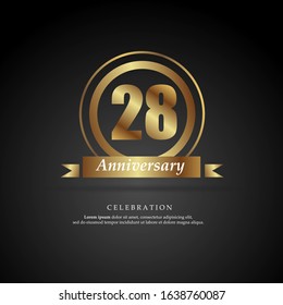 28th anniversary golden logo text decorative. With dark background. Ready to use. Vector Illustration EPS 10