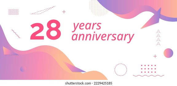 28th anniversary logo, birthday celebration. Vector design with colorful geometric background and circles shape.