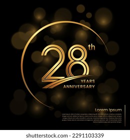 28th Anniversary logo design with double line numbers. Golden anniversary template. Vector Logo Template