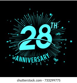 28th anniversary logo with firework background. glow in the dark design concept