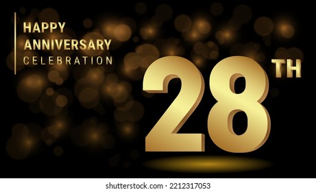 28th anniversary logo with gold color for booklets, leaflets, magazines, brochure posters, banners, web, invitations or greeting cards. Vector illustration.