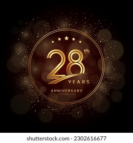 28th anniversary logo with gold double line style decorated with glitter and confetti Vector EPS 10