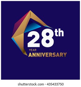 28th anniversary logo with gold shape modern looks. Anniversary signs illustration. Gold anniversary logo design and illustration?