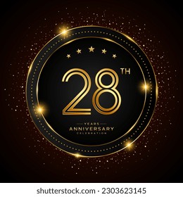 28th anniversary logo with golden color double line style