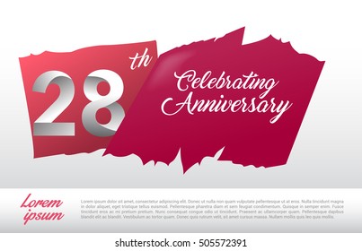 28th anniversary logo with red abstract backgrond. design template