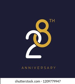 28th anniversary logo.overlapping number with simple monogram color. vector design for greeting card and invitation card.