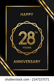 28th anniversary logotype. Anniversary celebration template design with golden ring for booklet, leaflet, magazine, brochure poster, banner, web, invitation or greeting card. Vector illustrations.