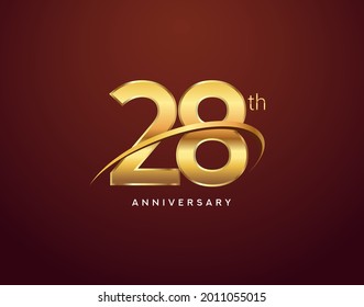 28th anniversary logotype golden color with swoosh, isolated on elegant background for anniversary celebration event.