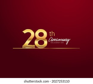 28th anniversary logotype with golden color and underline design isolated on red color. vector anniversary for celebration, invitation card, and greeting card