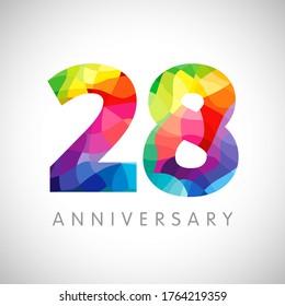 28th anniversary numbers. 28 years old logotype. Bright congrats. Isolated abstract graphic design template. Creative 2, 8 sign 3D digits. Up to 28%, -28% percent off discount. Congratulation concept