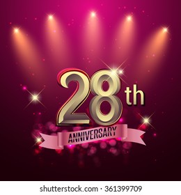 28th Anniversary, Party poster, banner or invitation - background glowing element. Vector Illustration.