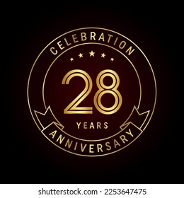 28th anniversary template design concept with golden ribbon for anniversary celebration event. Logo Vector Template