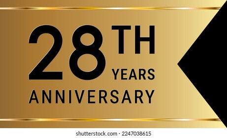 28th Anniversary. Anniversary template design with golden text and ribbon for birthday celebration event. Vector Template Illustration