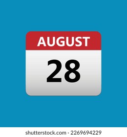 28. August Kalendersymbol. 28. August Kalenderdatum Monat Symbol. Einzeln auf blauem Hintergrund