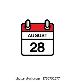 28th of August flat day of the month calendar icon. Date and time schedule concept. Vector illustration design