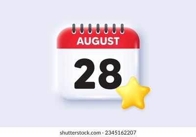 28th day of the month icon. Calendar date 3d icon. Event schedule date. Meeting appointment time. 28th day of August month. Calendar event reminder date. Vector