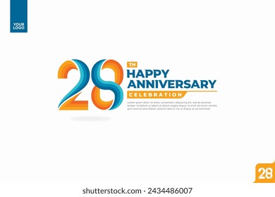 28th happy anniversary celebration with orange and turquoise gradations on white background.