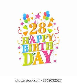 28th happy birthday logo with balloons, vector illustration design for birthday celebration, greeting card and invitation card.