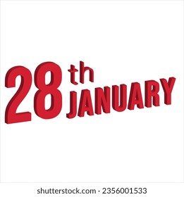 28th january , Daily calendar time and date schedule symbol. Modern design, 3d rendering. White background.