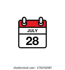 28 de julio día plano del icono del calendario del mes. Concepto de fecha y hora. Diseño de ilustración de vector